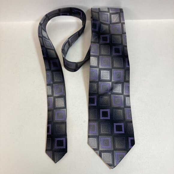 Pronto Uomo Silk Tie Vintage Purple Gray Geometric Square 100% Silk as is - Picture 1 of 7